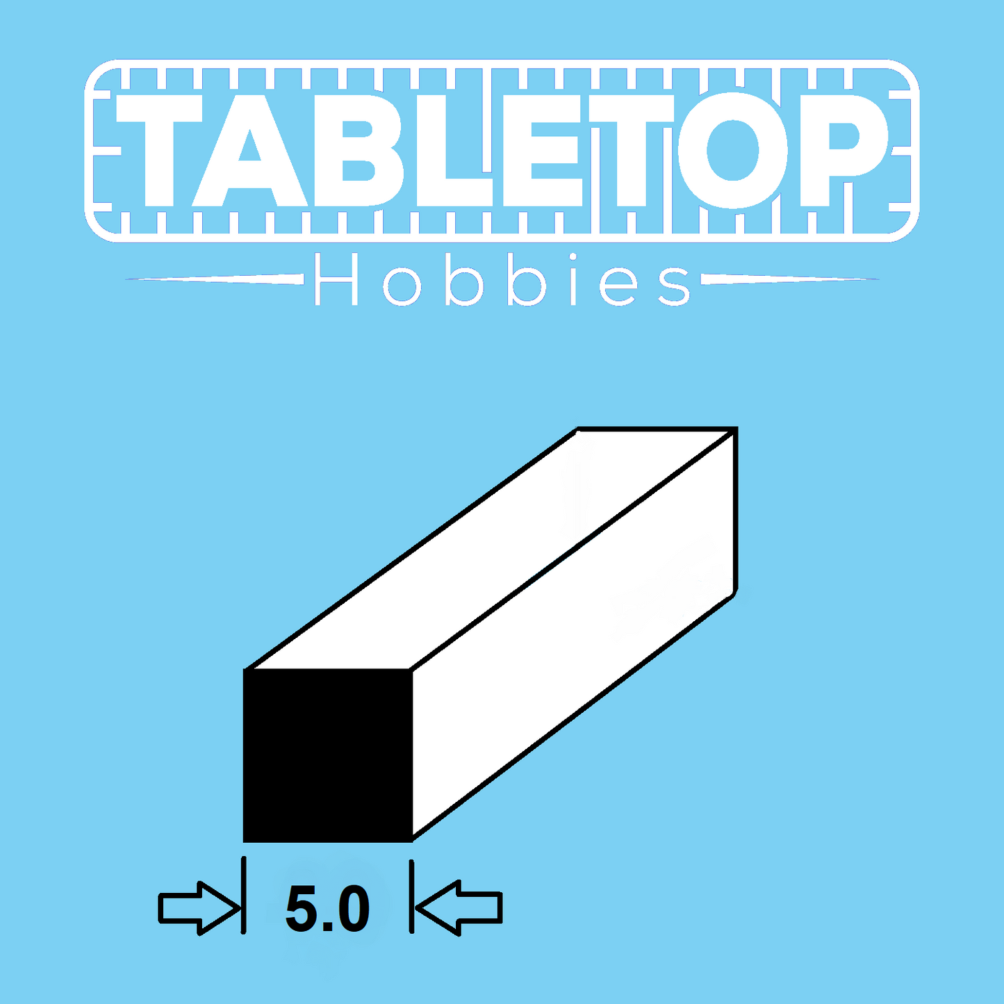 A 250mm long piece of 5mm ABS square rod, suitable for precise modelling and smaller scale projects.