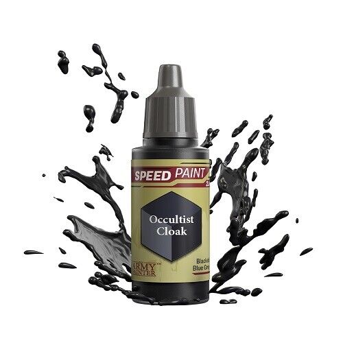 An 18ml dropper bottle of The Army Painter Speedpaint Occultist Cloak, showing a deep, dark, almost black purple or dark grey-purple color.