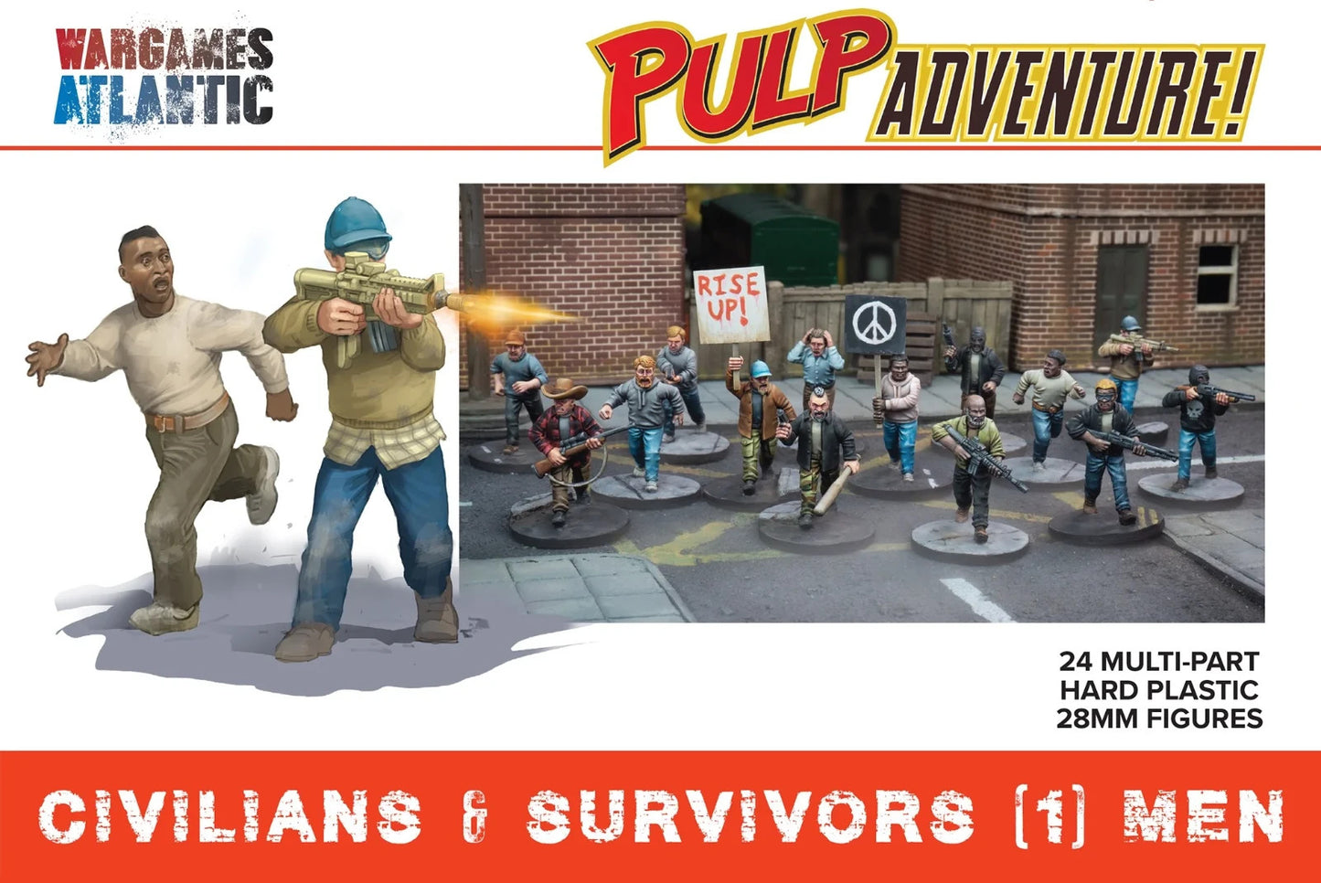Wargames Atlantic Civilian Survivors Men 24x Miniatures 28mm Figures FREE POST