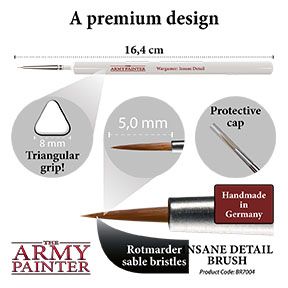 Brush with features highlighted, including size, grip type, and brand, on a white background.