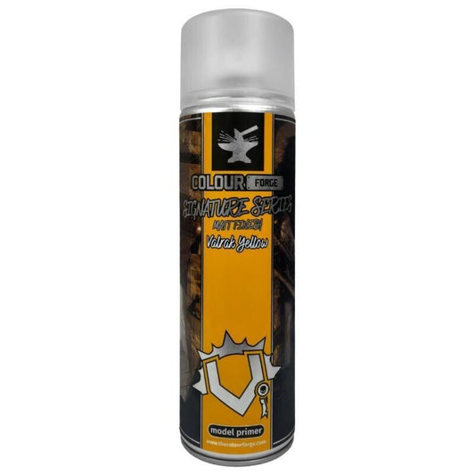 Colour Forge Signature Series Valrak Yellow Spray Paint 500ml – Averland Sunset matched primer for miniatures (SKU: TCF-SPR-039, EAN: 5060843104339)