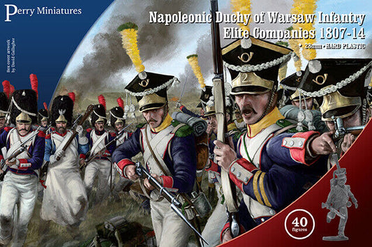 A front-facing view of a painted Perry Miniatures Napoleonic Duchy of Warsaw grenadier company, in a firing line formation.