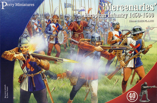 Box cover of Perry Miniatures Mercenaries' European Infantry 1450-1600 figurine set.