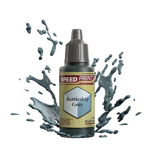 An 18ml dropper bottle of The Army Painter Speedpaint Battleship Grey, showing a solid, neutral mid-grey color.