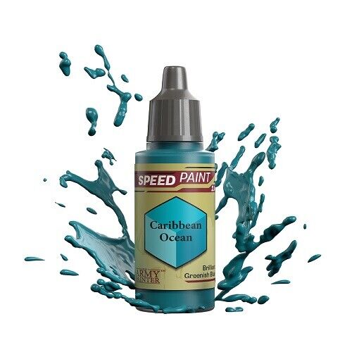 An 18ml dropper bottle of The Army Painter Speedpaint Caribbean Ocean, showing a vibrant, tropical blue-green color.