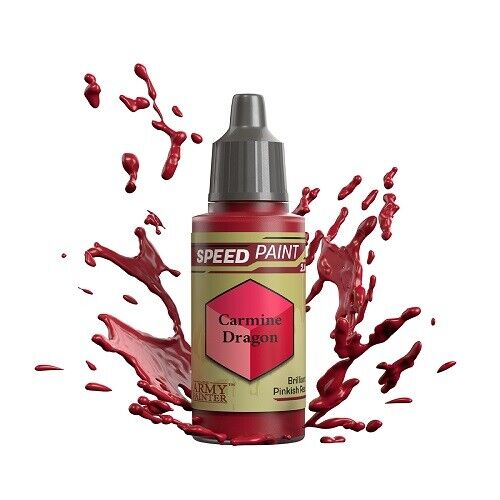 An 18ml dropper bottle of The Army Painter Speedpaint Carmine Dragon, showing a deep, rich carmine red color with a hint of purple, suitable for scales or dark fantasy.