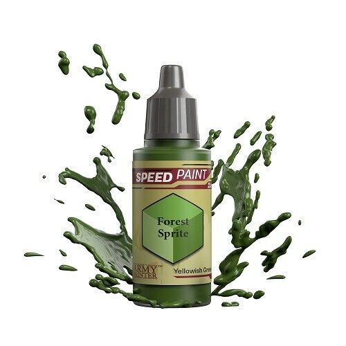 An 18ml dropper bottle of The Army Painter Speedpaint Forest Sprite, showing a vibrant, earthy green color, perfect for natural elements or fantasy creatures.