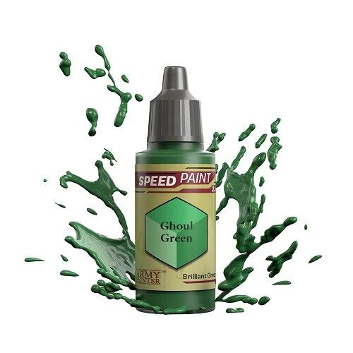 An 18ml dropper bottle of The Army Painter Speedpaint Ghoul Green, showing a murky, sickly green color, ideal for undead flesh or toxic effects.