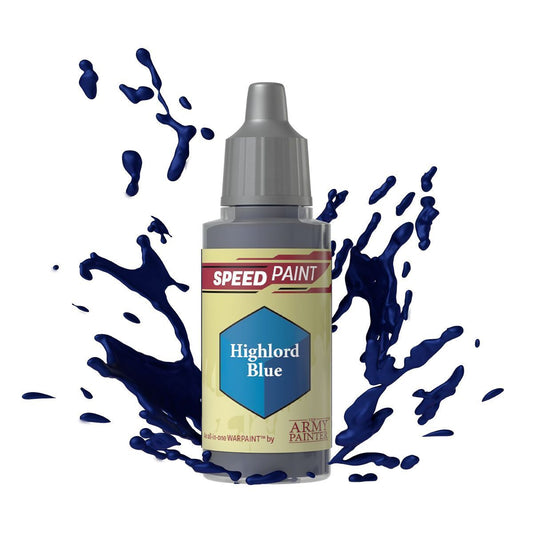 An 18ml dropper bottle of The Army Painter Speedpaint Highlord Blue, showing a rich, deep royal blue color, ideal for heroic figures, capes, or magical elements.