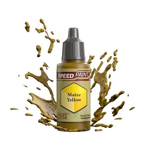 An 18ml dropper bottle of The Army Painter Speedpaint Maize Yellow, showing a warm, soft yellow color.
