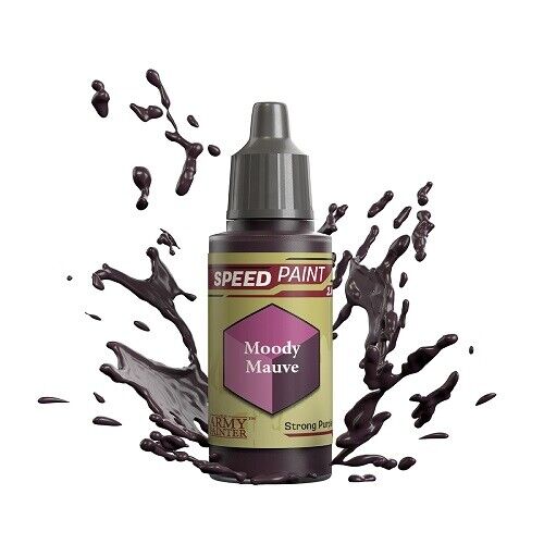 An 18ml dropper bottle of The Army Painter Speedpaint Moody Mauve, displaying a muted, dusky purplish-pink color, ideal for shadows or mystical effects.