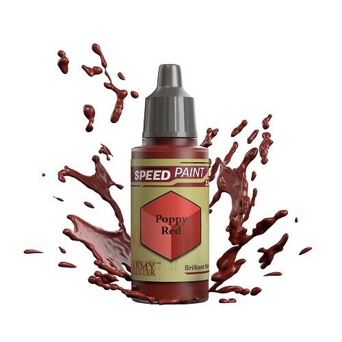 An 18ml dropper bottle of The Army Painter Speedpaint Poppy Red, showing a vibrant, bright red color, similar to a poppy flower.