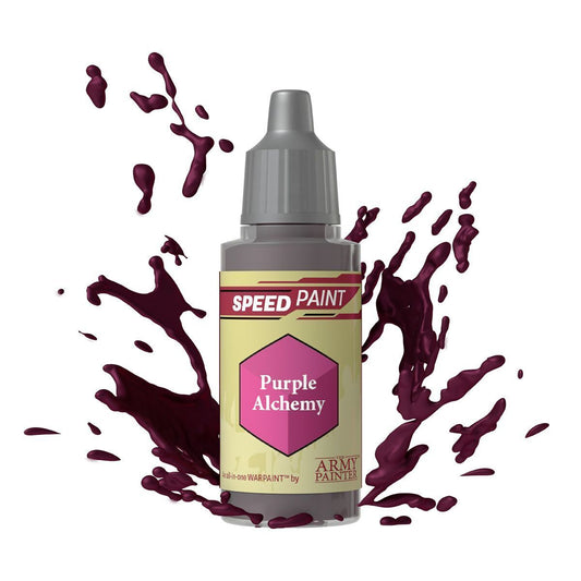  An 18ml dropper bottle of The Army Painter Speedpaint Purple Alchemy, showing a deep, mystical purple color with a hint of blue or magenta, ideal for magical effects or arcane robes.