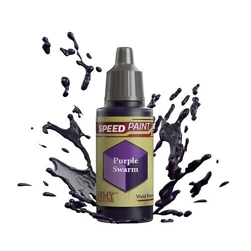 An 18ml dropper bottle of The Army Painter Speedpaint Purple Swarm, displaying a deep, rich purple color, ideal for alien skin, monstrous creatures, or shadowy effects.