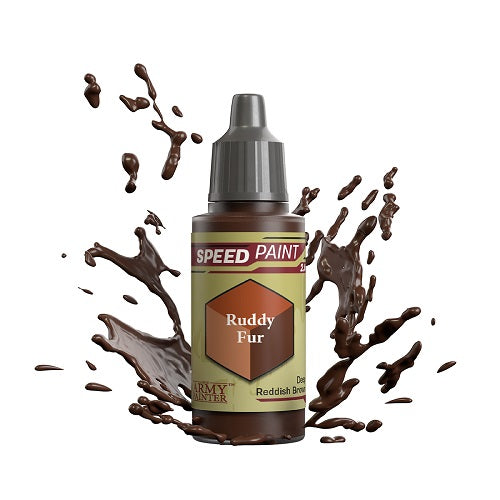An 18ml dropper bottle of The Army Painter Speedpaint Ruddy Fur, showing a rich, reddish-brown color, ideal for animal fur or leathery textures.