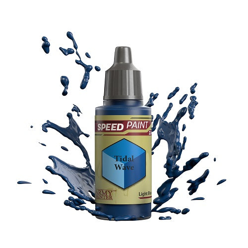 An 18ml dropper bottle of The Army Painter Speedpaint Tidal Wave, showing a deep, rich blue color, evoking powerful ocean currents.