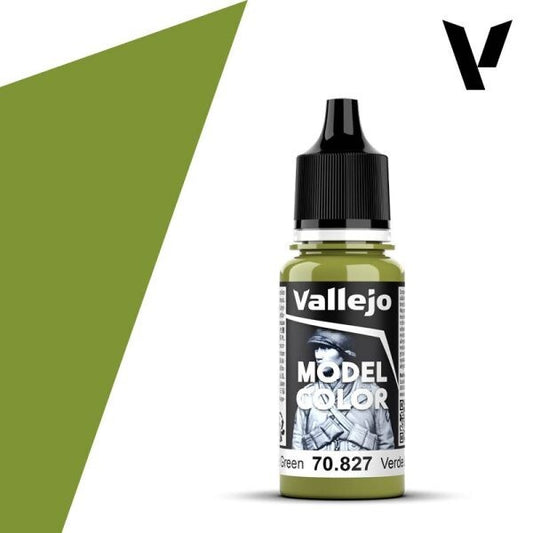 Vallejo Model Color 70.827 Lime Green, a 17ml dropper bottle of high-quality water-based acrylic paint for miniatures and scale models.