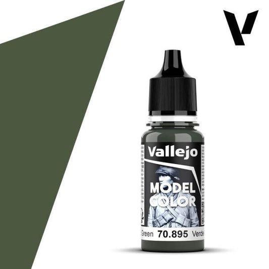 Vallejo Model Color 70.895 Gunship Green acrylic paint in a 17ml dropper bottle for miniature painting and scale modeling.