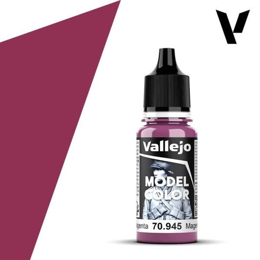 Vallejo Model Color 70.945 Magenta acrylic paint in a 17ml dropper bottle for miniature painting and scale modeling.