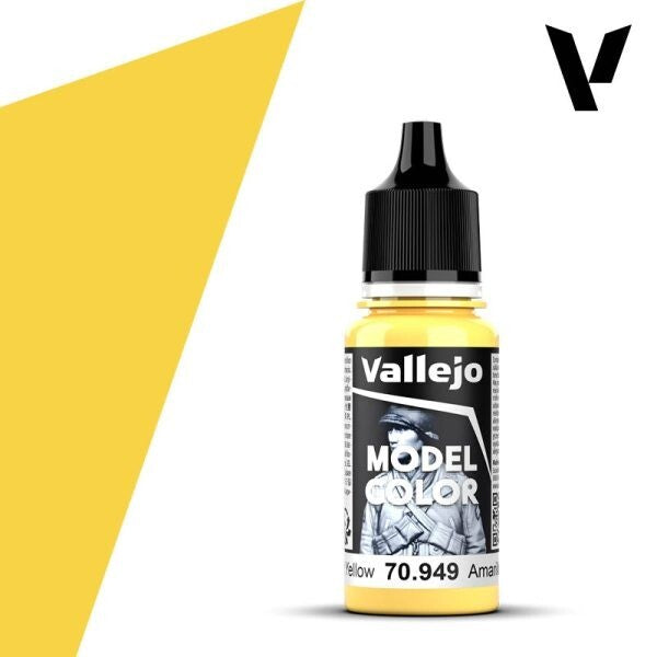 Vallejo Model Color 70.949 Light Yellow, a 17ml dropper bottle of high-quality water-based acrylic paint for miniatures and scale models.