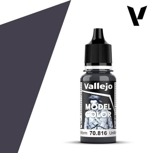 A 17ml dropper bottle of Vallejo Model Color paint, with a label indicating the color name "Luftwaffe Uniform WWII" and the code "70.816". The cap is black, and the bottle has the distinctive Vallejo design.