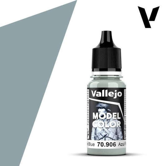 A 17ml dropper bottle of Vallejo Model Color paint in 'Pale Blue' (70.906), showcasing its light, delicate blue hue, ideal for highlights on blues, skies, or ethereal effects.