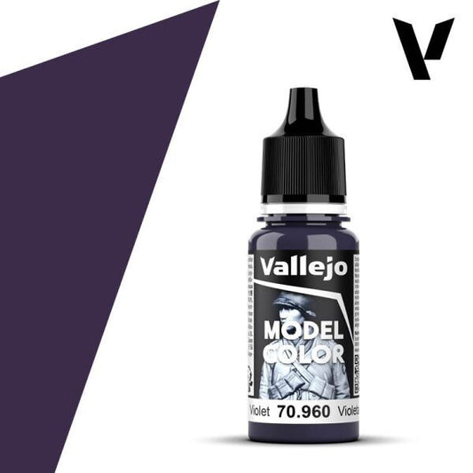 A 17ml dropper bottle of Vallejo Model Color paint in 'Violet' (70.960), showcasing its rich, deep purple hue, ideal for fantasy figures, magical effects, or vibrant accents.