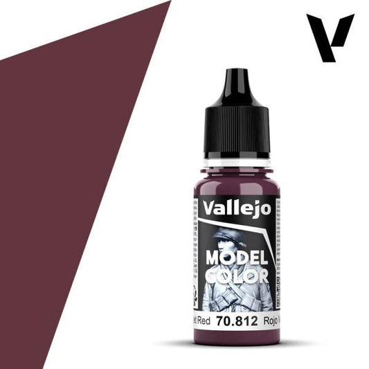 A 17ml dropper bottle of Vallejo Model Color paint in 'Violet Red' (70.812), showcasing its vibrant, deep purplish-red hue.