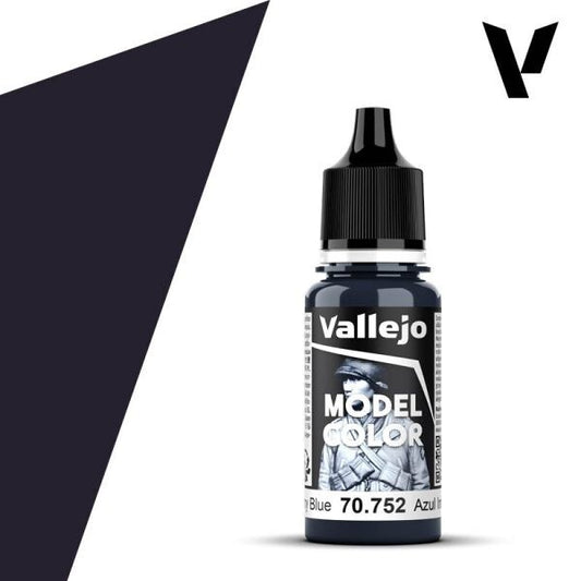 Vallejo Model Color 70.752 Infantry Blue, a 17ml dropper bottle of high-quality water-based acrylic paint for military and historical miniature painting.